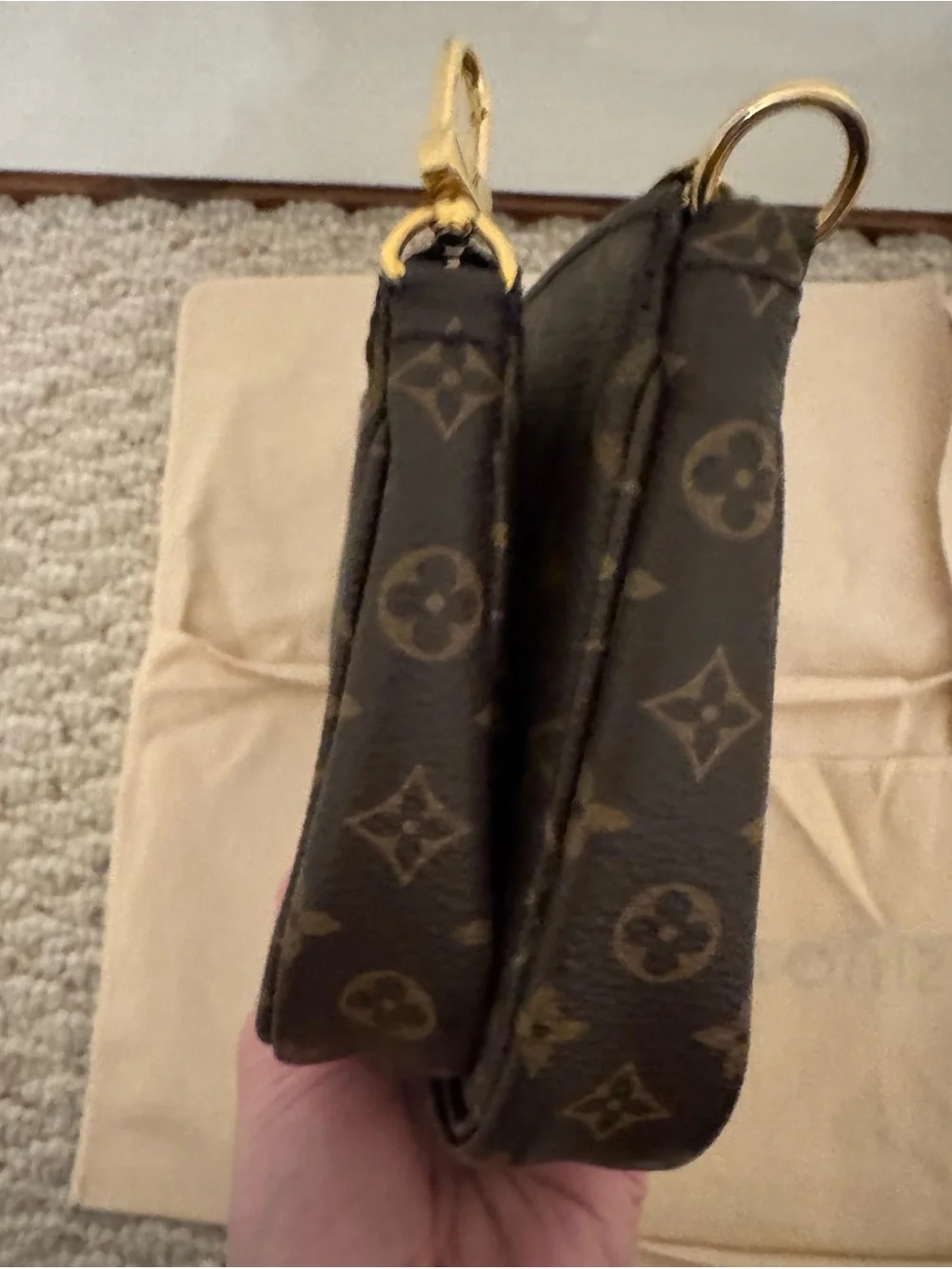 Louis Vuitton Monogram Mini Pochette Trio with Gold Chain